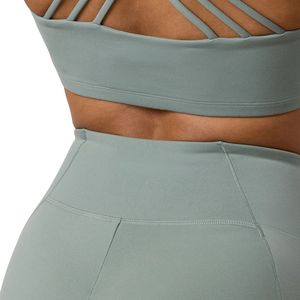 Women's Sage Green Cross Strap Sports <b>Bra</b> Medium Support <b>Stretch</b> Fitness Gym Training Workout Activewear Apparel Wear - Product Image 4