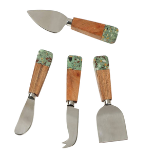 Ensemble de 3 couteaux à fromage en acier inoxydable de haute qualité avec manches en bois d'olivier naturel, élégants ustensiles pour plateau de charcuterie pour hôtel - Product Image 4