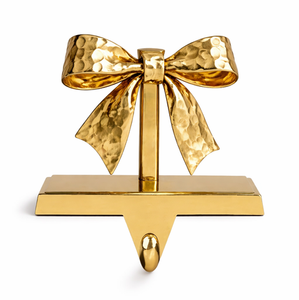 Hammered Design Bow Tie Golden Aluminium Top Christmas <b>Stocking</b> Holder For Home Hanging Decorative Use <b>Xmas</b> <b>Stocking</b> Holder - Product Image 1