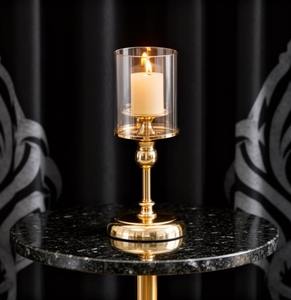 Support de bougie en métal de luxe avec abat-jour en verre, chandelier moderne pour centre de table de mariage, ornement de table - Product Image 1