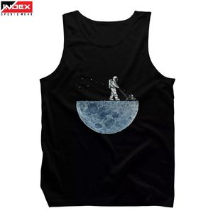 INDEX Men's Sleeveless <b>Tank</b> <b>Top</b> O-Neck <b>Black</b> Astronaut Mowing Moon Print Casual Sporty Fit Gym Wear Polyester Athletic Vest - Product Image 1