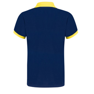 Chemise de golf pour homme bleu marine, col jaune, poignets courts, manches courtes, vêtement décontracté, couleur unie, 100% coton, tissu Oxford tricoté - Product Image 2