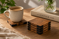 Sous-verres carrés modernes en imitation bois écologiques avec cadre métallique pour table à café, thé, usage domestique