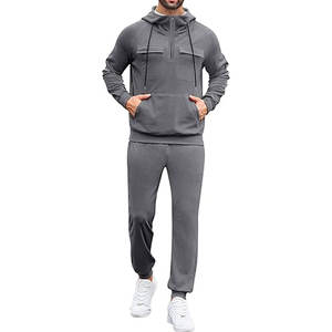 Conjunto Deportivo de 2 Piezas para Hombre, Sudadera con Capucha y Cierre de 1/4, Manga Larga, Estilo Casual con Bolsillo Tipo Canguro, Cómodo - Product Image 1