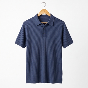 Chemise d'été côtelée en fil teint extensible pour homme, tricotée sur le devant, texture unie, coupe classique, décontractée, OEM ODM, vente en gros, usine, marque privée - Product Image 4