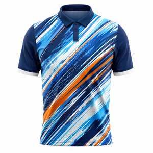T-shirt pour homme à manches courtes en tissu Dotknit imprimé par sublimation bleu, orange et blanc, 170 GSM, de qualité supérieure, séchage rapide, coupe classique, décontracté et sportif - Product Image 1