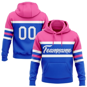 เสื้อฮู้ดดี้แบบสวมหัวสำหรับเล่นกีฬา ดีไซน์ใหม่จากโรงงานขายส่งโดยตรง ตัดเย็บตามสั่ง สีฟ้าสายฟ้า ขาว-ชมพู - Product Image 1