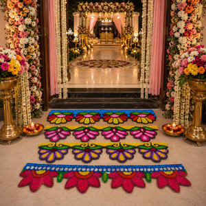 Tapis Rangoli en laine et plumes de qualité supérieure, Toran Ubbran Patti avec 3 crochets, décoration festive faite à la main pour porte et mur - Product Image 5