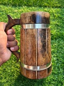 Jarras de Cerveza de Madera de Lujo Hechas a Mano y Personalizadas con Diseño Grabado, Tapa Hermética, para Fiestas, con Caja de Regalo - Product Image 4