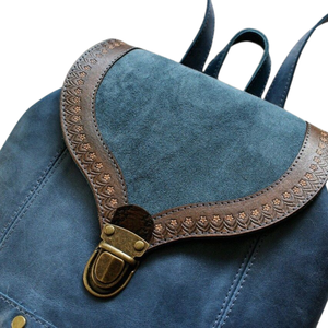 Mochila Portátil de Negocios de Cuero Genuino Azul para Mujer con Solapa de Ante, Forro Lujoso y Herrajes Duraderos - Venta al por Mayor, ¡Gran Oferta! - Product Image 2