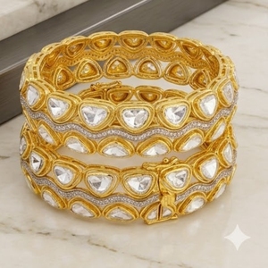 Traditional Ethnic Designer925 Silver Monzo Bangles Crystal Stone Designer <b>Kada</b> Bracelet Set for Women Wedding Jewelry - Product Image 4