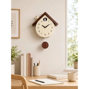 Horloge murale minimaliste en bois avec pendule, design analogique à quartz pour la décoration du salon - Product Image 5