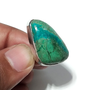 Natural Chrysocolla Gemstone <b>Ring</b> in 925 Sterling Silver <b>Ring</b> Adjustable Blue Green Statement <b>Ring</b> for Women - Product Image 2