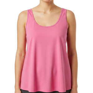 Camiseta sin mangas rosa para mujer, cuello redondo, tejido de punto, color sólido, informal, transpirable, 100% algodón - Product Image 1