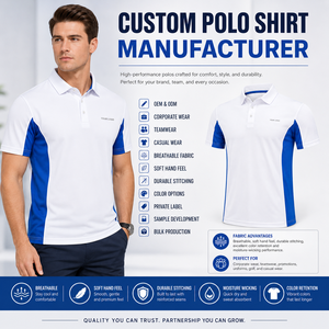 Camiseta Polo Blanca y Azul para Hombre, Personalizada, de Manga Corta, Secado Rápido, Tejido 100% de Punto, Diseño Casual, con Colocación de Logotipo - Product Image 6