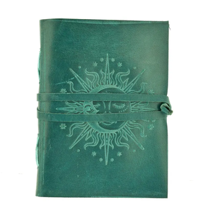 Journal Premium Mystique Soleil Lune en Cuir Vert, Couverture Rigide, Gaufré, Fait Main, Pages Sans Acide, Style Céleste Vintage pour l'Écriture - Product Image 2