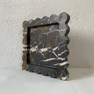 Plateau de service carré festonné en marbre noir et or, pierre naturelle, décoration de luxe pour la maison, revêtement mural de cuisine résistant au feu - Product Image 2