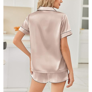 Ensemble de pyjama pour femmes, coupe décontractée, manches courtes, col rond, short, taille élastique - Product Image 2