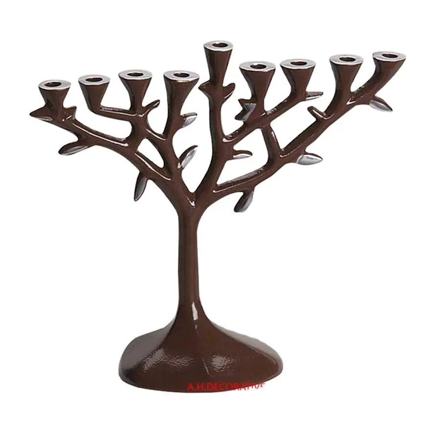 Bougie Menorah en aluminium brun finition colorée de haute qualité Bougeoir fait main vente en gros prix pour décoration