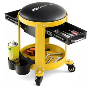 Sgabello da Lavoro per Officina Auto Giallo con Seduta Imbottita Rimovibile e Cassetti - Product Image 1