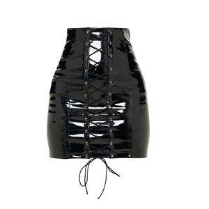 Minifalda de piel sintética, falda lápiz fruncida para mujer, falda brillante estilo club, falda sexy de cintura alta - Product Image 1