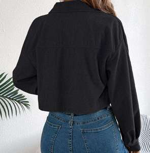 Abrigo Corto de Pana para Mujer, Estilo Casual, Manga Larga, Color Sólido, para Otoño e Invierno, Venta al Por Mayor - Product Image 2