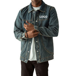 Veste en jean personnalisée au design spécial, simple et décontractée, pour homme, style rétro, délavée, dégradée, coupe ample, col montant - Product Image 1