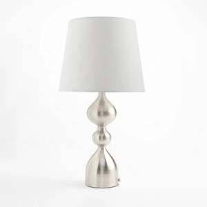 Regalia Hourglass Metal Table <b>Lamp</b> with Linen Tapered Shade Brushed Nickel Finish Soft Ambient Glow for Elegant Decor - Product Image 2