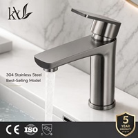 Robinet de lavabo monotrou personnalisé en acier inoxydable SUS304 gris anthracite, mitigeur monocommande avec cartouche céramique, pour salle de bain d'hôtel et usage architectural