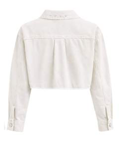 Veste en jean courte blanche personnalisée pour femme avec strass et fermeture boutonnée sur le devant, manches longues, style streetwear tendance pour soirée - Product Image 2