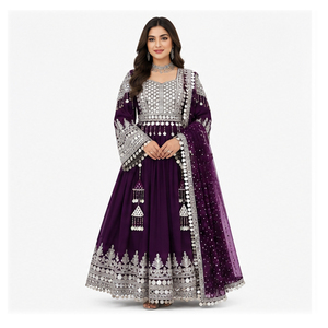 Purple Silk <b>Silver</b> Ethnic Clothing Embroidery And Tassels Traditional Indian Wedding <b>Dress</b> Afghan Kuchi <b>Dresses</b> For Women - Product Image 1