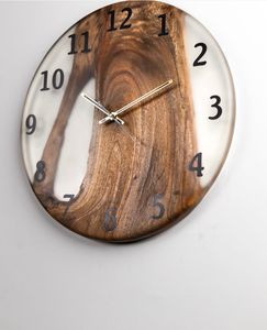 <b>Round</b> Resin Wood Wall Clock Art Deco <b>Battery</b> Powered Quartz Analog Decorative Timepiece for Living Room Home Office - Product Image 3