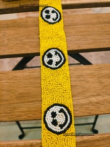 Custom Handmade High Quality Lightweight Yellow Beaded <b>Shoulder</b> <b>Strap</b> Eye-catching Yellow Black Circular Design for Bags - Product Image 5