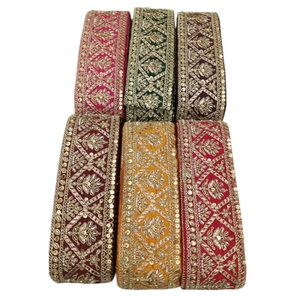 Embroidered High Quality Cotton Lace Ribbons Trim Dress Neck <b>Sequins</b> Lace at Wholesale Price for Export India - Product Image 1