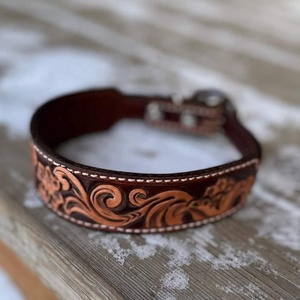 Collar de perro de 2 tonos tallado en cuero de alta calidad, fabricante indio superior y proveedor mayorista Saman exporta todos los tamaños disponibles - Product Image 5