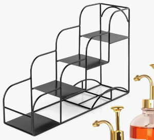 Elegant <b>Black</b> Metal 4-Tier Countertop Storage Rack Durable Iron Step Display <b>Shelf</b> for <b>Bathroom</b> Kitchen Countertop Decor - Product Image 1