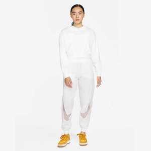 Sudadera con capucha blanca holgada para mujer, 66% algodón, 34% poliéster reciclado, tacto suave, bolsillo canguro, estilo crop frontal para invierno - Product Image 6