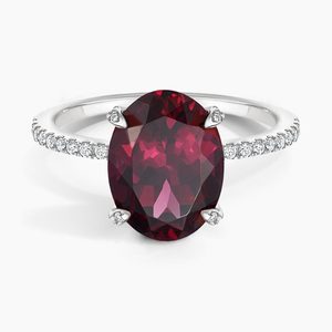 Oval <b>Garnet</b> <b>Ring</b> With Pave Diamond Band 925 <b>Silver</b> Classic Women's Gemstone Engagement <b>Ring</b> - Product Image 1