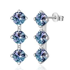 Argent sans nickel 925 Alexandrite pierres précieuses trois pierres goutte boucles d'oreilles destin bijoux nouvelles belles femmes bijoux - Product Image 1