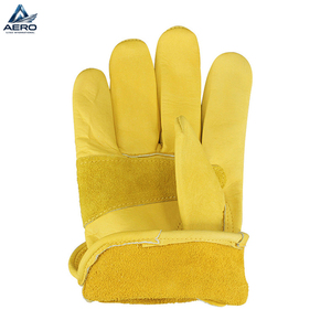 With Reinforced Palm Patch & Adjustable Wrist Strap Premium Quality Durable Yellow Cowhide Leather Driver <b>Gloves</b> Comfortable Fit - Product Image 4