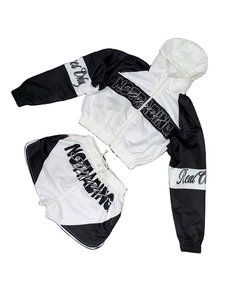 Unisex White <b>Black</b> Hooded Tracksuit Set Lightweight Nylon Streetwear Full <b>Sleeve</b> Zipper Front Solid Print Shorts Comfortable - Product Image 5