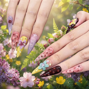 Ongles acryliques extra longs en forme de larme pour doigt Pastel Y2K Sweet Retro Handcrafted Bloom Design - Product Image 5