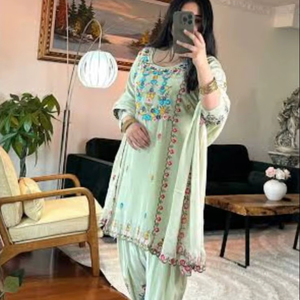 Ramdev Trading Women's Chinnon <b>Silk</b> Digital Print Floral Embroidered Modern Stylish Party Wear Wedding Diwali <b>Kurta</b> Quick Dry - Product Image 1