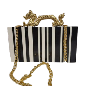 Exquisite Designer Purse with Chain and <b>Velvet</b> Interior for Weddings Parties Luxury Handmade Dragon Wooden & Resin Bridal <b>Clutch</b> - Product Image 1