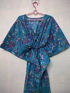 Robe Kaftan Bohème Vintage Faite à la Main en Coton et Dentelle, Imprimé Floral, Coupe Évasée, Grande Taille, Tenue de Plage, Vêtement de Maternité, Cadeau pour Demoiselle d'Honneur - Product Image 3