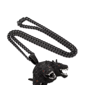 Pendentif loup à trois têtes en argent 925 plaqué rhodium noir avec yeux rouges micro-pavés en moissanite, bijoux pour hommes hip-hop - Product Image 2