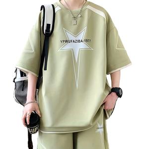 Nuevo verano alta calidad moda dos piezas traje deportivo Logo personalización transpirable puro algodón hombres traje jóvenes al por mayor - Product Image 1