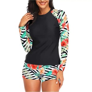 Girls Full Sleeve Custom Sublimation Rash Guard Raglan Floral Print <b>Swim</b> <b>Shirt</b> Quick Dry Stretch Eco-Friendly Polyester Spandex - Product Image 2