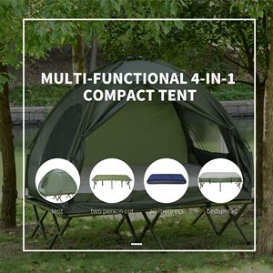 Lettino da Campeggio Portatile Pieghevole per 2 Persone con Materasso Gonfiabile Spesso e Copriletto, Tenda Letto Rialzata 4'x1' per Escursionismo - Product Image 4