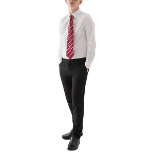 Chemise à manches longues blanche pour garçons, pantalon formel noir et cravate rayée rouge, ensemble de tenue scolaire personnalisé pour étudiants - Product Image 1